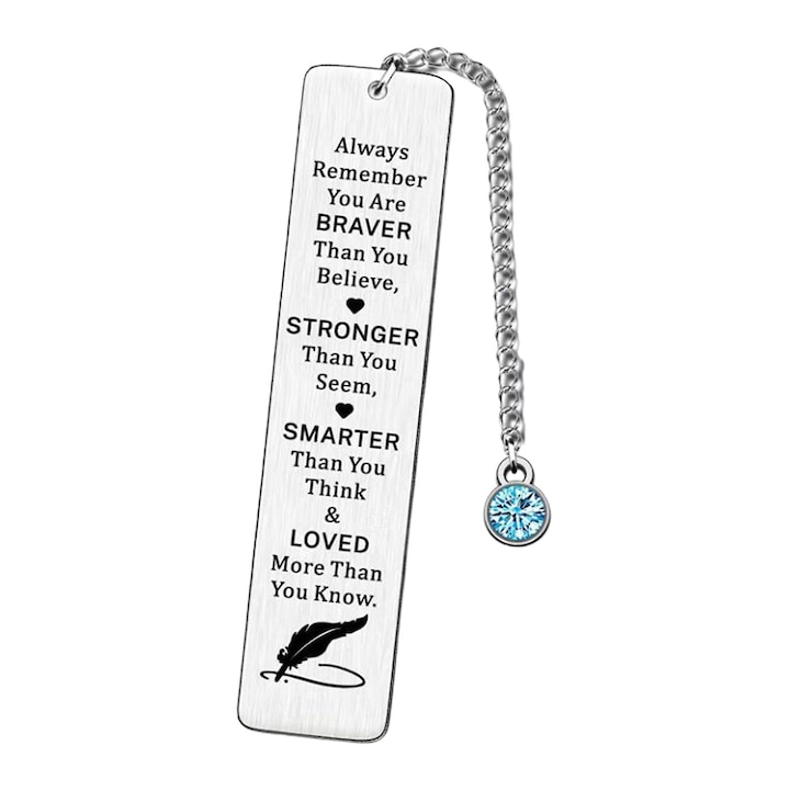 Semn de carte din inox cu citat inspirational, argintiu, 13x2.6cm