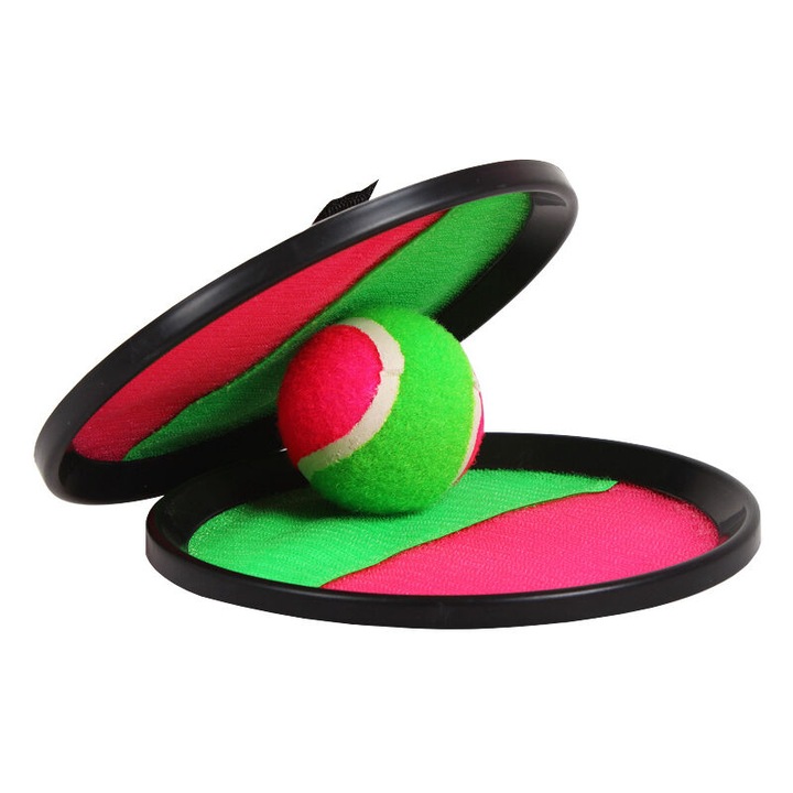 Gyermekeknek való ragadós labdadobó játék, 2 ütő és labda szett, többszínű, 18.5x6.5cm