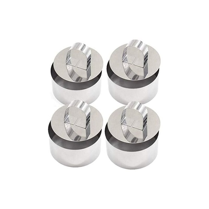 Set 4 forme rotunde pentru torturi cu presa, 8x8x3.8cm, inox