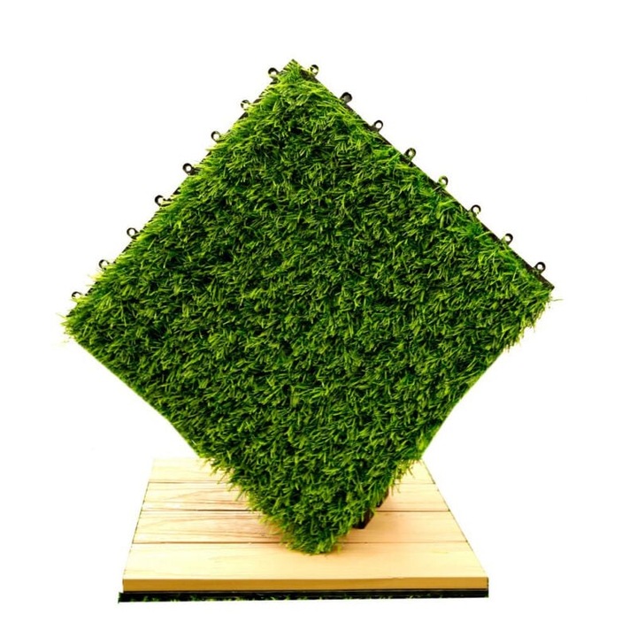 Placa de iarba artificiala 30x30cm, verde, sistem de drenaj, pentru terasa, balcon, gradina
