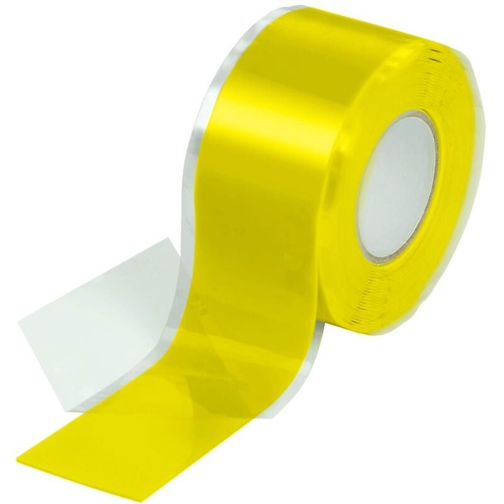 Banda adeziva autoadeziva din silicon galben, 1x3 m, rezistenta la apa si aer, 25 mm latime