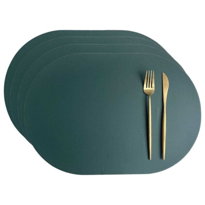 Set 4 servete de masa, ovale, din piele ecologica, verde 43x30cm