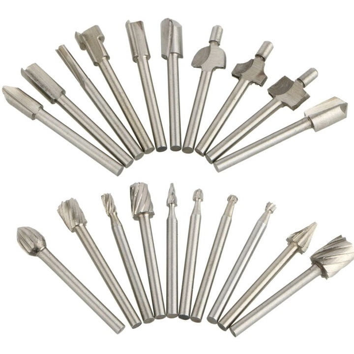 Set de 20 burghie din carbura pentru taiere, unelte de taiere/sculptare, 3.17mm, pentru lemn, diverse forme