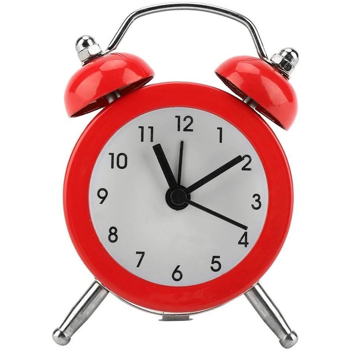 Mini ébresztőóra, fém, piros, 3 hüvelyk, hordozható