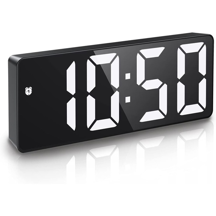 Ceas desteptator digital, ecran mare 6.5 inch, reglare luminozitate, control vocal, negru, 16.8x7.2x4cm