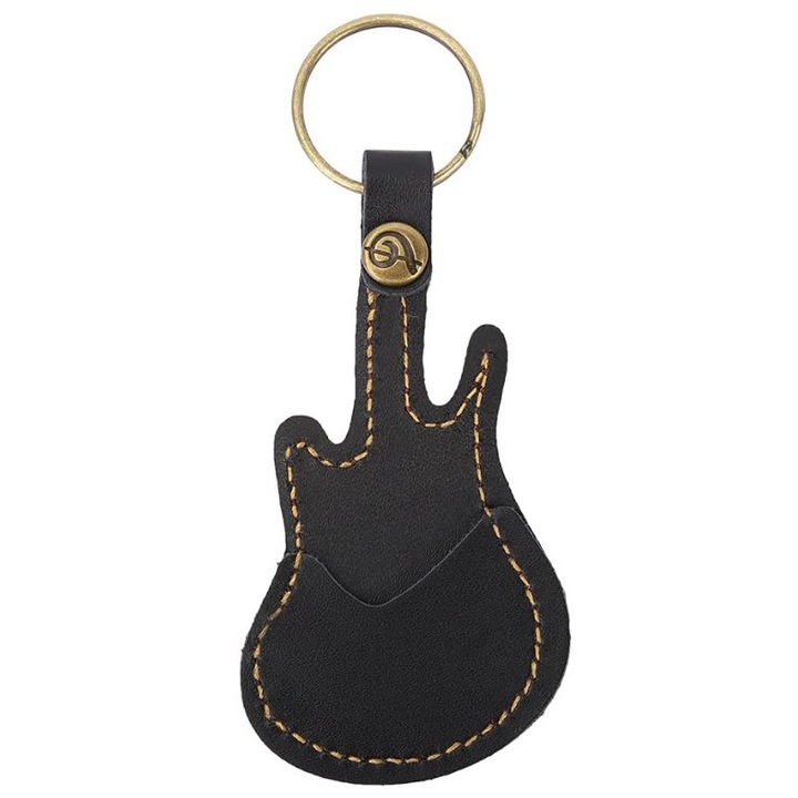 Caz pentru plectru in forma de chitara, suport portabil pentru plectru, piele, negru