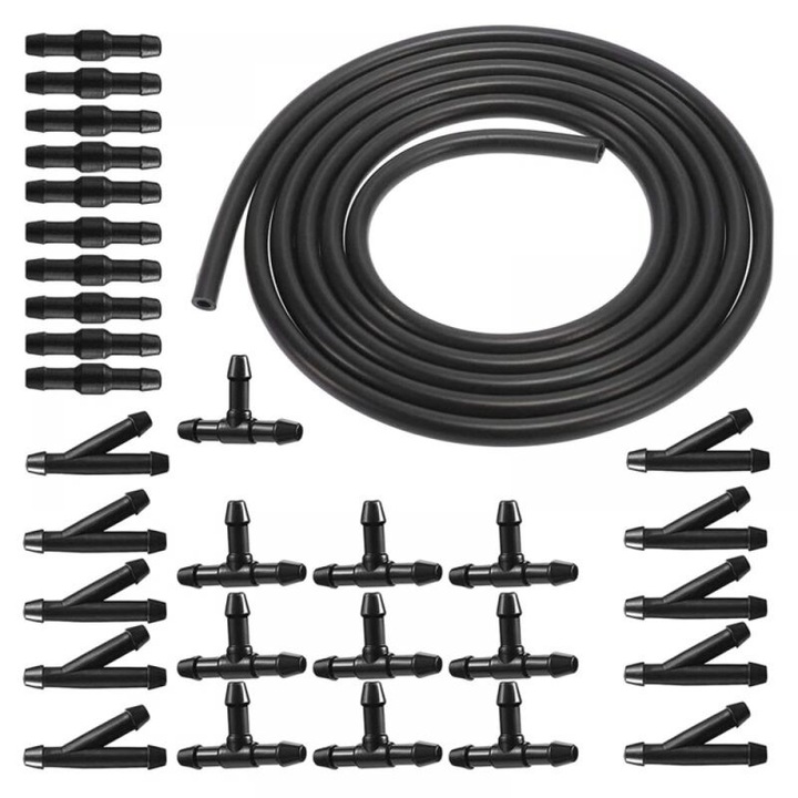 Kit furtun spalare parbriz 3m, 3 conectori tip I, 3 conectori tip Y, 3 conectori tip T, negru