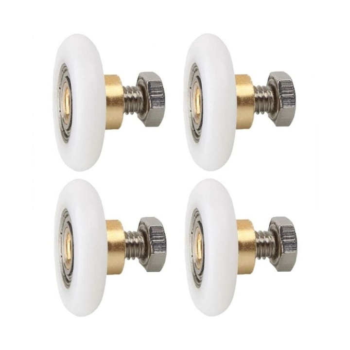 Role pentru usa de dus, set 4 bucati, nylon/cupru, 27mm, cu suruburi M4x12mm