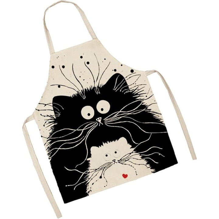 Sort de bucatarie cu model pisici, 50x70 cm, din bumbac rezistent, set de 1 buc.