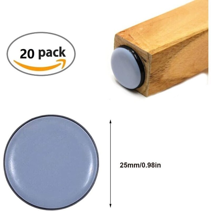 Set 20 bucati pad-uri autoadezive din teflon, pentru mobila, 25mm, culoare albastra