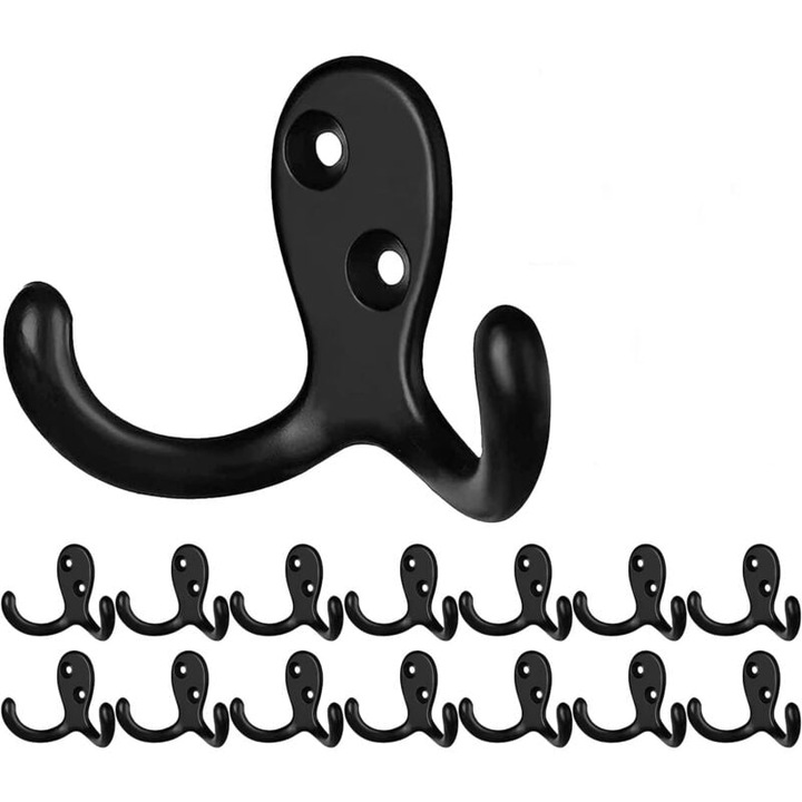 Set 14 cuiere duble cu 28 suruburi, aliaj zinc, 45x73mm, negru