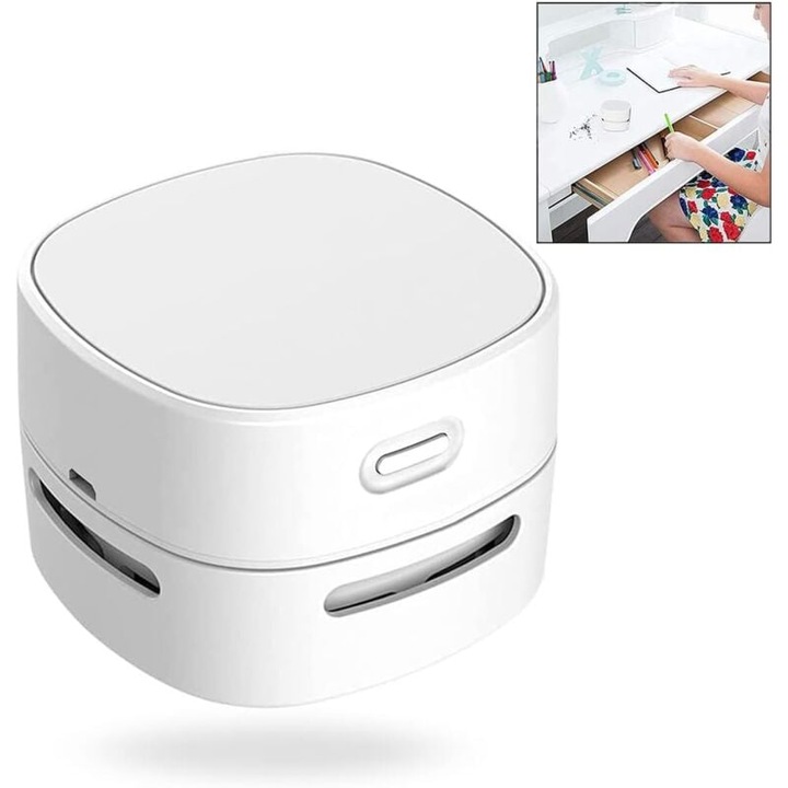 Aspirator mini portabil USB, alb, pentru birou, compact, usor de utilizat