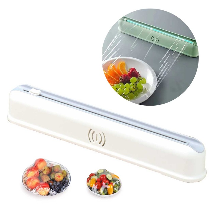 Dispenser folie plastic si aluminiu, alb, 5x6x38cm