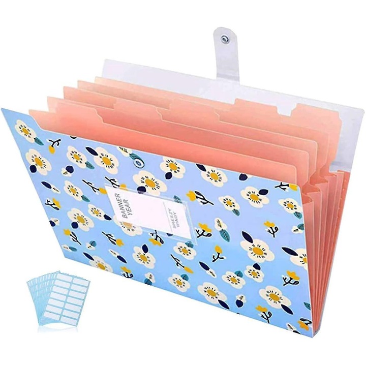 Dosar extensibil cu 6 compartimente, albastru, A4