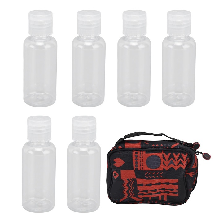Set borcane condimente camping, 6 bucati, 30ml, cu geanta de depozitare, 16x12.5x6cm