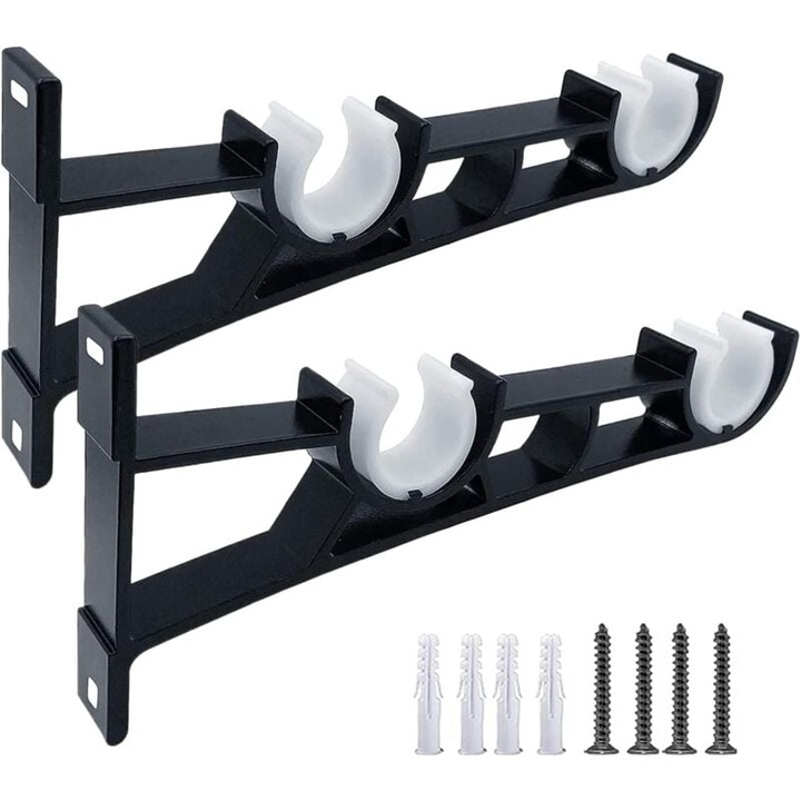 Set de 2 suporturi pentru sine de perdea, 19,5 cm, aluminiu, negru