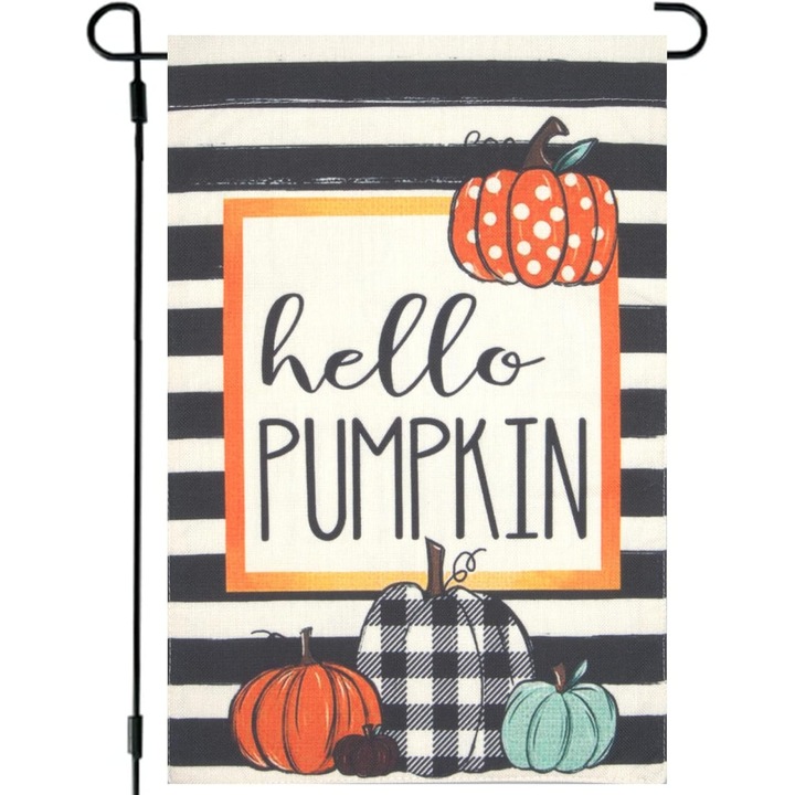 Steag de gradina, floarea soarelui si dovleac, dublu fata, 30x45cm, din burlap