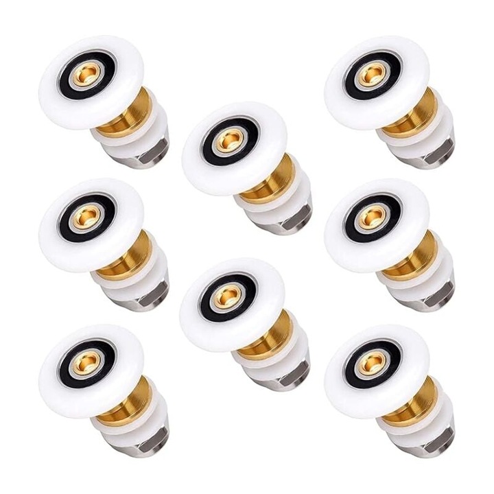 Rolete de schimb pentru usi de dus, 8 bucati, 25mm, nylon si cupru, pentru usi de sticla 4-6mm