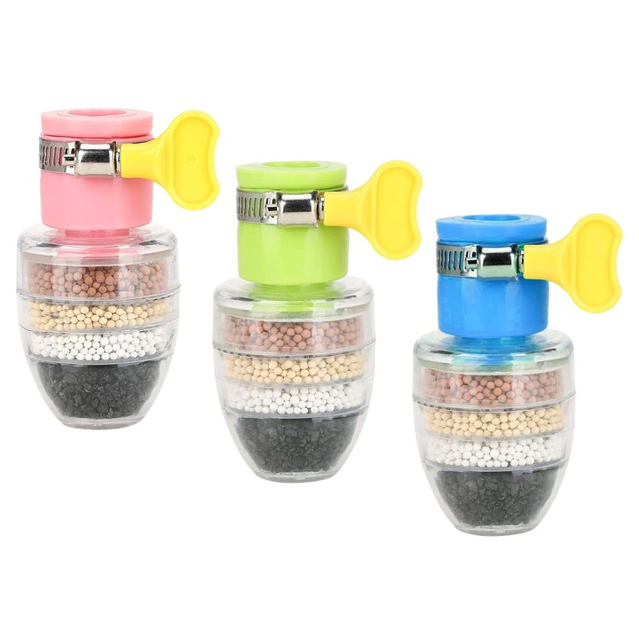 Set 3 filtre apa pentru robinet, 6 straturi, carbon activ, 15-32mm