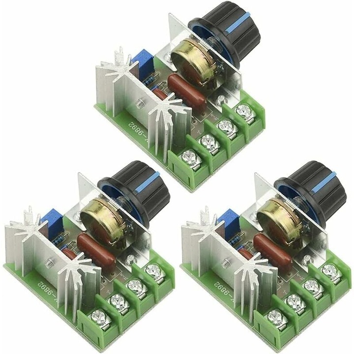 Set 3pcs Regulator de Tensiune 50-220V 2000W, Controler Viteza Motor, Dimmer LED, 47x35x27mm