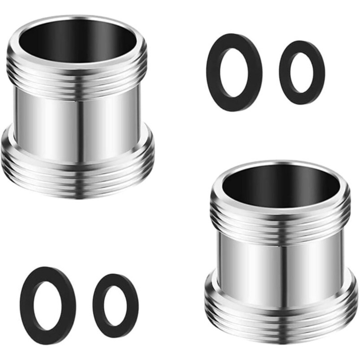 Адаптер за кран с външна резба от 22мм до 24мм, комплект от 2 броя, с гумени уплътнения, галванизирана мед, сребрист, 23x20мм