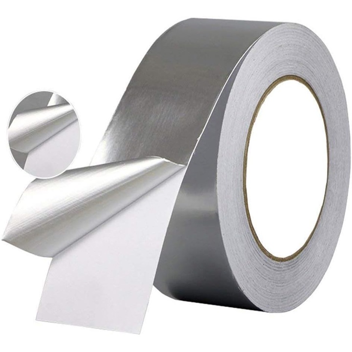 Banda adeziva din aluminiu, rezistenta la caldura, impermeabila, 20mm x 30m, set de 2 role, argintie