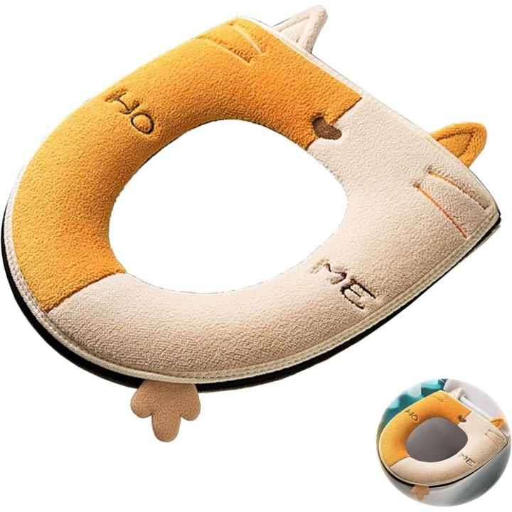 Capac de toaleta cu pernuta, cu maner, model pisicuta, 37x43cm, set reutilizabil