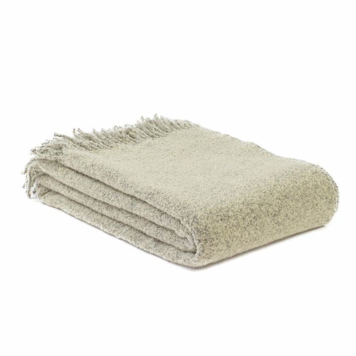 Вълнено одеяло Bukle Intense, Kampol, 140x200 см, 80% мериносова вълна, с ресни, светло сиво