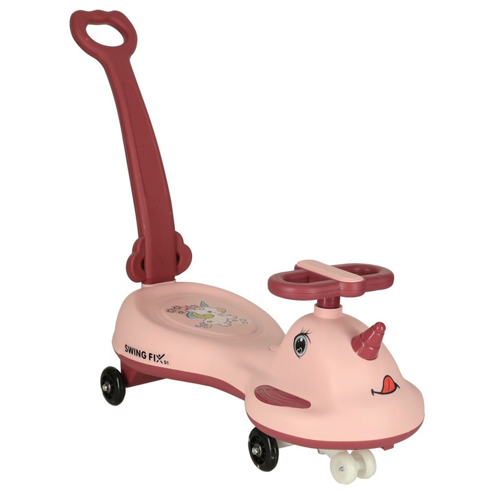 Trotineta Gravitationala pentru copii, cu maner, efecte luminoase si sonore, roz, 3-6 ani, 65 kg, 75x65x28cm