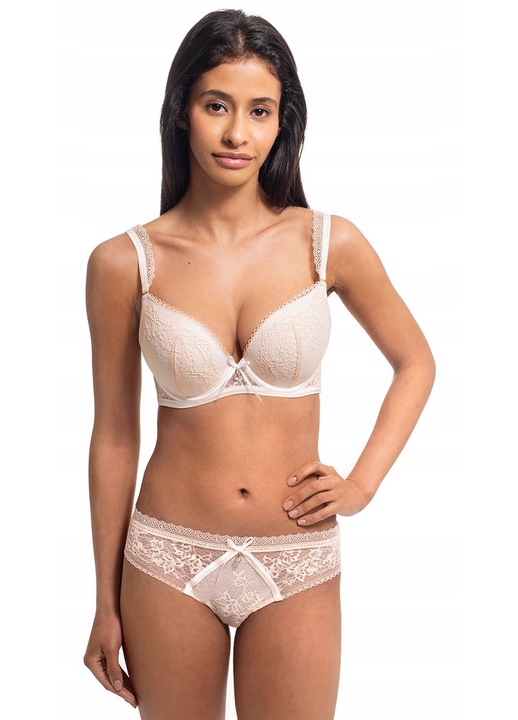 Sutien push-up Agio Milano DB-9323, bretele detasabile din dantela, nude, material elastic