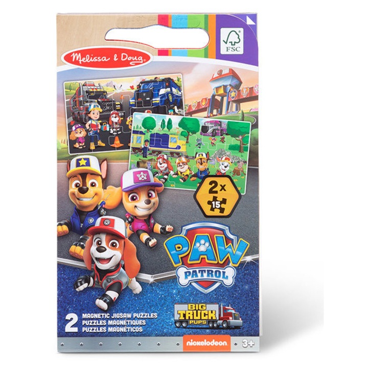 Puzzle magnetice set Psi Patrol Big Trucks, Melissa & Doug, 15 piese x 2, 25,4x15,2x1,2cm