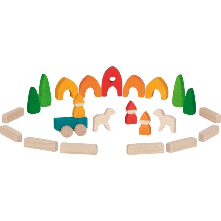 Set cuburi din lemn Moja mica ferma Goki, multicolor