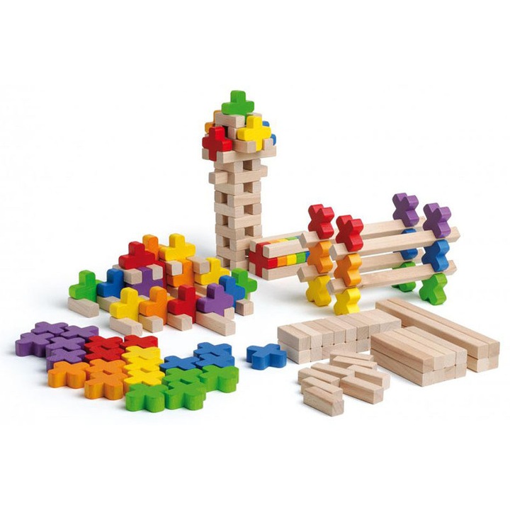 Дървен конструктор Erzi, 150 части, иновативни форми, многоцветен