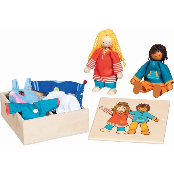 Комплект кукли Гоки, дървени кукли с дрехи, многоцветни