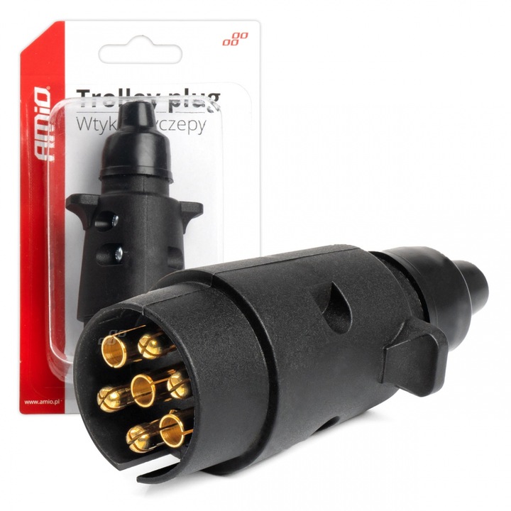 Букса за ремарке 7 PIN AMiO, пластмасова, устойчива на повреди, лесна за монтиране