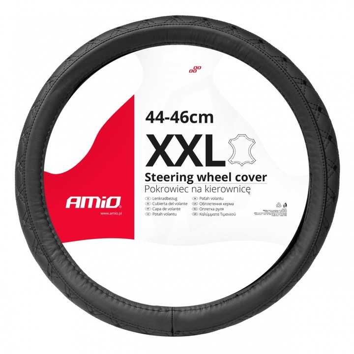 Valódi bőr kormánykerék borítás, AMIO, SWC-51-XXL modell, 44-46cm, ergonomikus, könnyen összeszerelhető