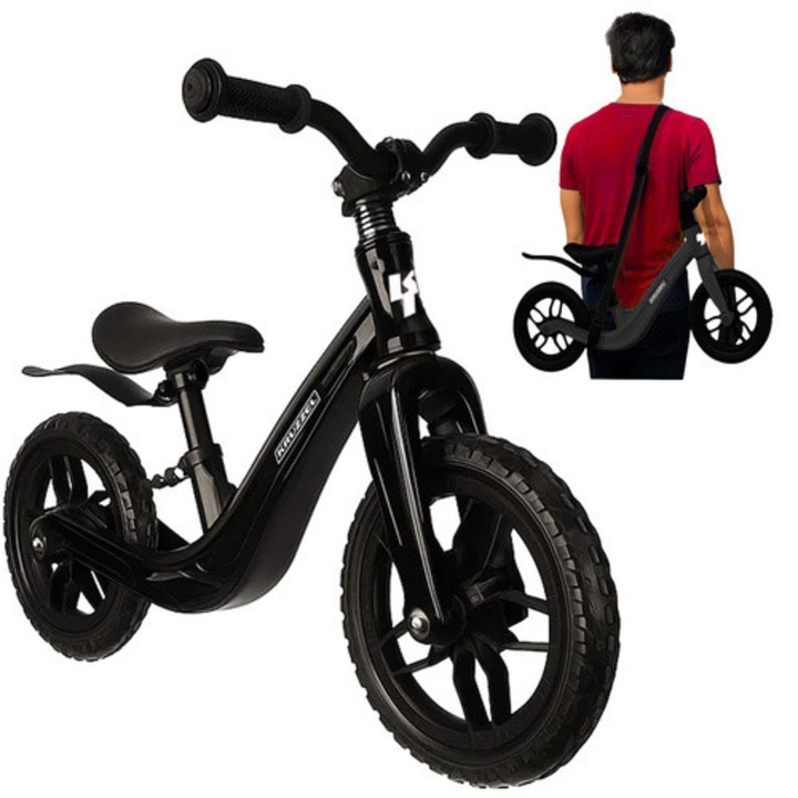Bicicleta de echilibru pentru copii Kruzzel, cu roti de 12 inch din spuma EVA, culoare negru
