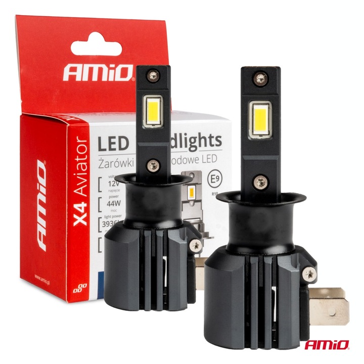Комплект 2 LED крушки 6500K, AMIO X4 Aviator H3, 44W, Canbus, 3936LM