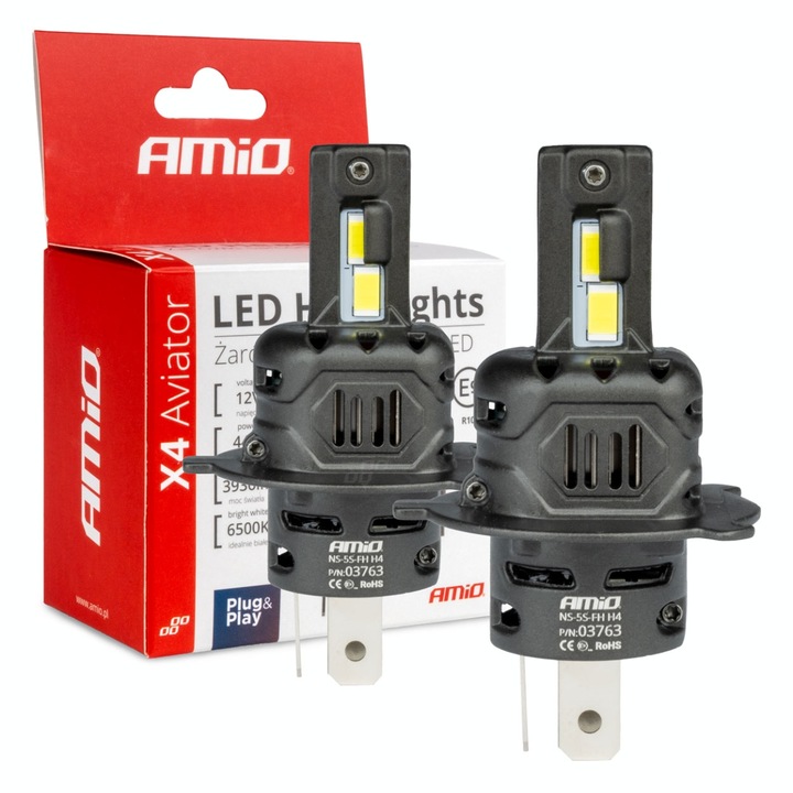 AMiO X4 Aviator H4/H19 6500K, 44W, Canbus, 3936LM LED izzók
