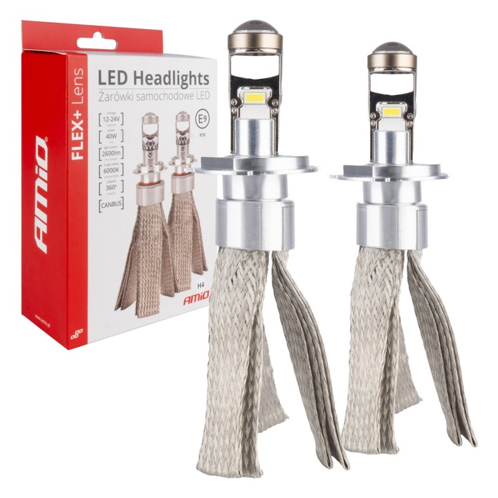 LED H4 autó izzók, 2 db-os szett, AMiO, 6000K, 40W, 2600lm, CANBUS