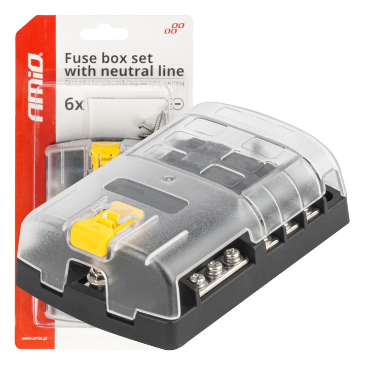 AMiO 6 aljzatos biztosítékdoboz, csavaros csatlakozással, kompakt kialakítás, gépjármű és tengeri elektromos rendszerekhez