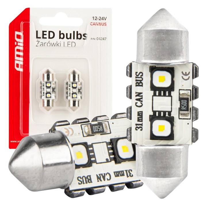 Becuri LED C5W 2SMD 3838 31mm alb set 2 bucati 12V 24V
