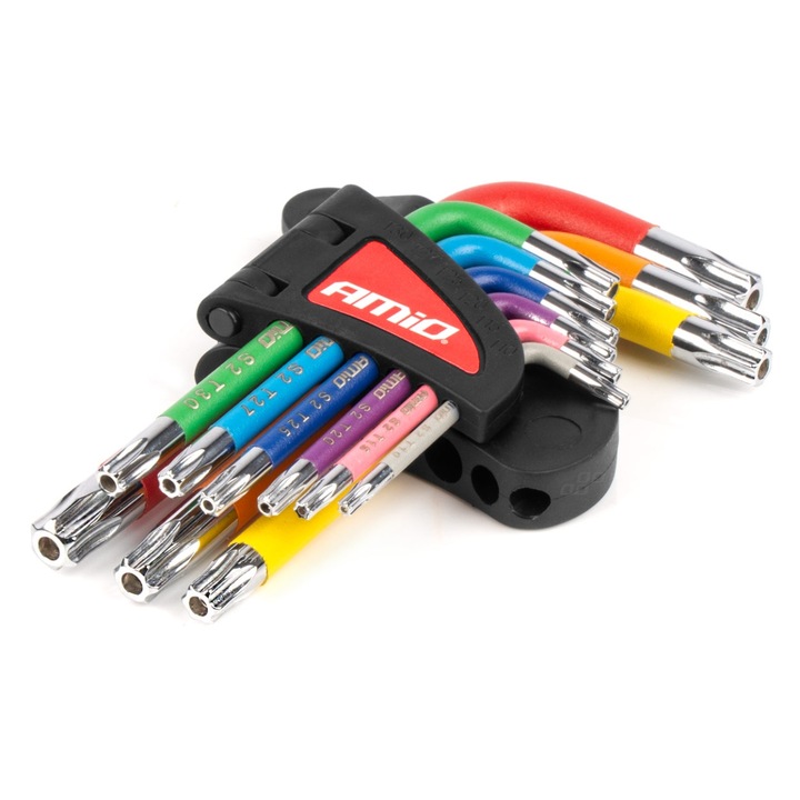 Set de chei TORX scurte 9 piese S2, AMIO, compact, rezistent, pentru lucrari precise