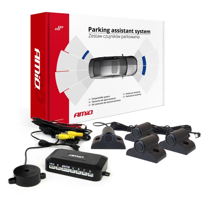 Set senzori parcare AMIO 19mm, universal, negru, cabluri 2.2x5m