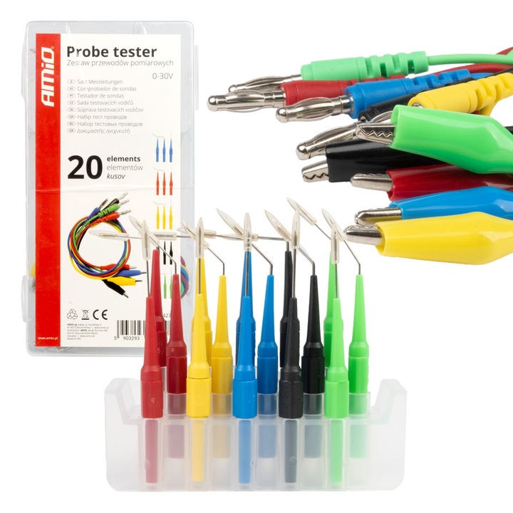 Amio autó tesztkábel készlet, 20 darabos, többszínű