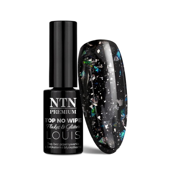 Oja Top Louis NTN Premium Shimmer 5 g, cu particule, consistenta densa, efect holografic