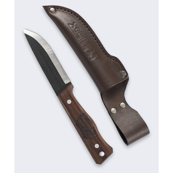 Cutit Bushcraft Petromax Fabricat in Finlanda, Otel Carbon German 80CrV2, Ascutire Scandinava, Maner Nuc, Teaca Piele Naturala, Ideal pentru Supravietuire, Prelucrarea Lemnului si Explorare, Durabil si Fiabil