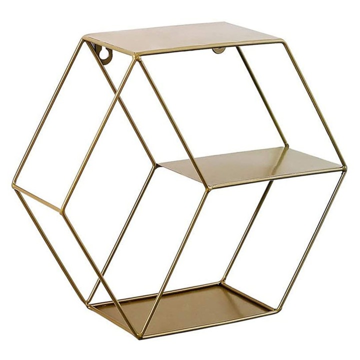Rafturi hexagonale din fier forjat, cu suport pentru perete, cupru, 10x25.6x29cm, set 1 buc.