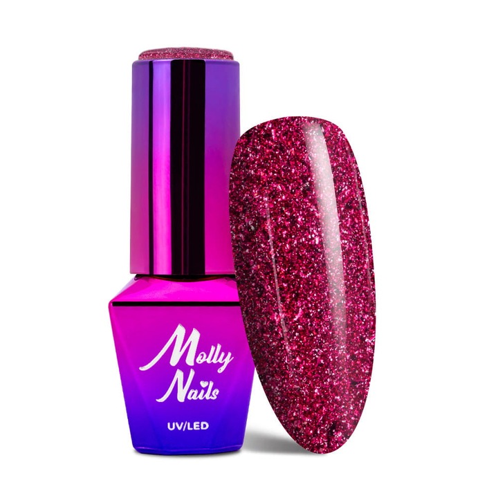 Molly Nails Luxury Glam Midnight Kiss hibrid körömlakk 8g piros ezüst csillámmal