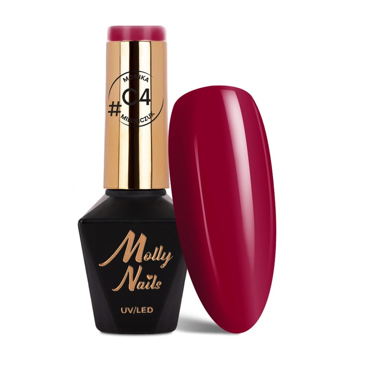 Molly Nails #Classic hibrid körömlakk, szín C4, intenzív piros málna árnyalattal, 8g